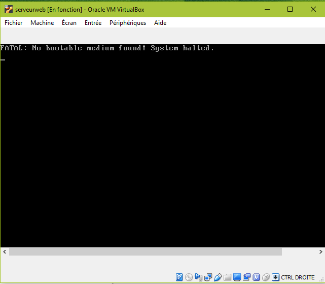 Erreur lors du démarrage, pas d'image bootable détectée